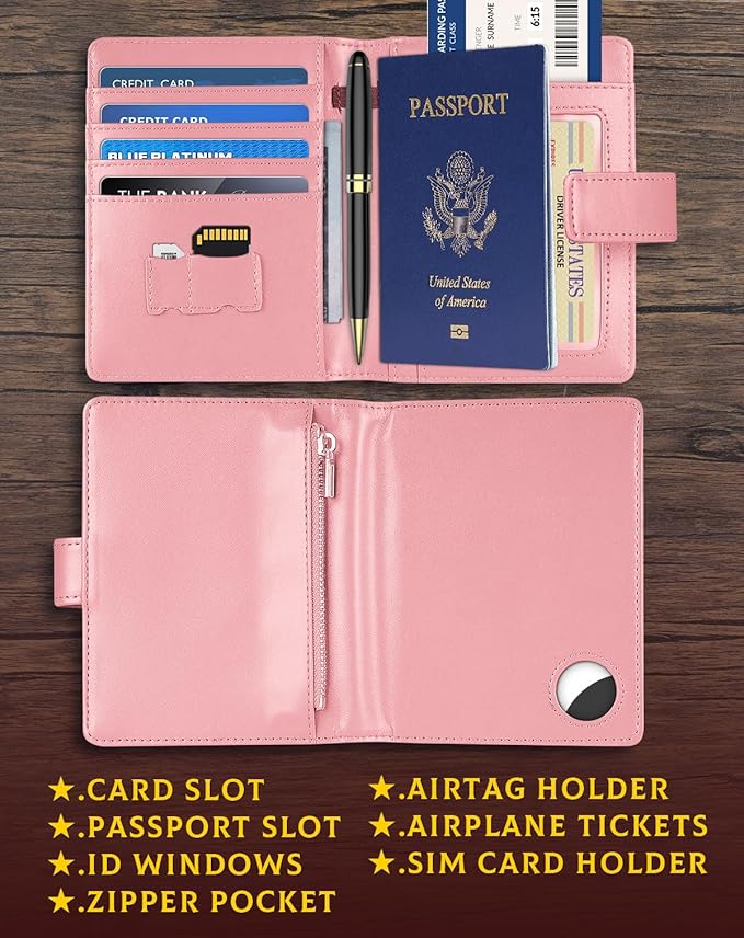 Passport Holder Wallet Cover Case for Women and Men,RFID Blocking,Passport Case,Travel Accessories (Light Pink)