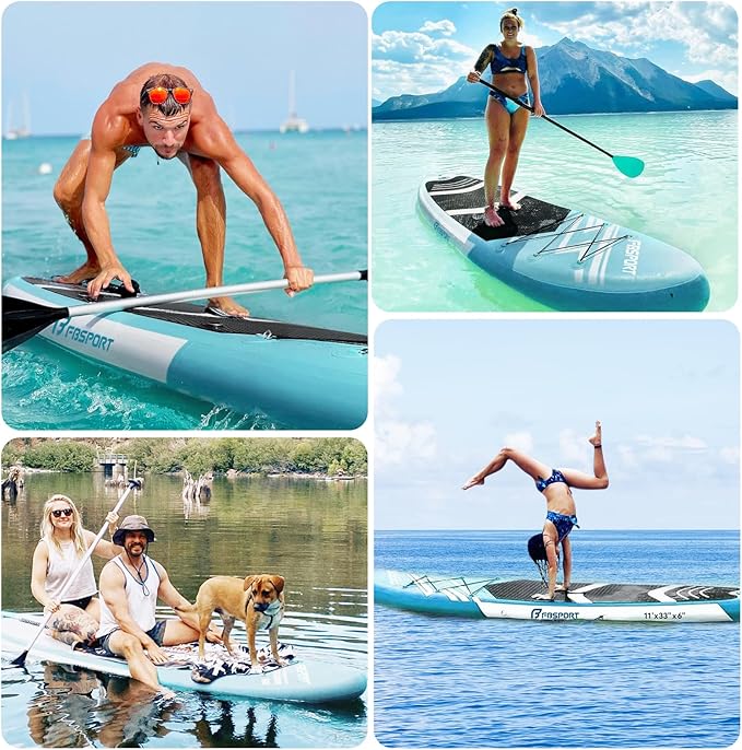 FBSPORT 11' Premium Stand Up Paddle Board, Yoga Board with Durable SUP Accessories & Carry Bag | Wide Stance, Surf Control, Non-Slip Deck, Leash, Paddle and Pump for Youth & Adult