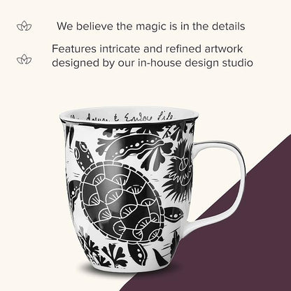 Karma Gifts 16 oz Black and White Boho Mug Sea Turtle