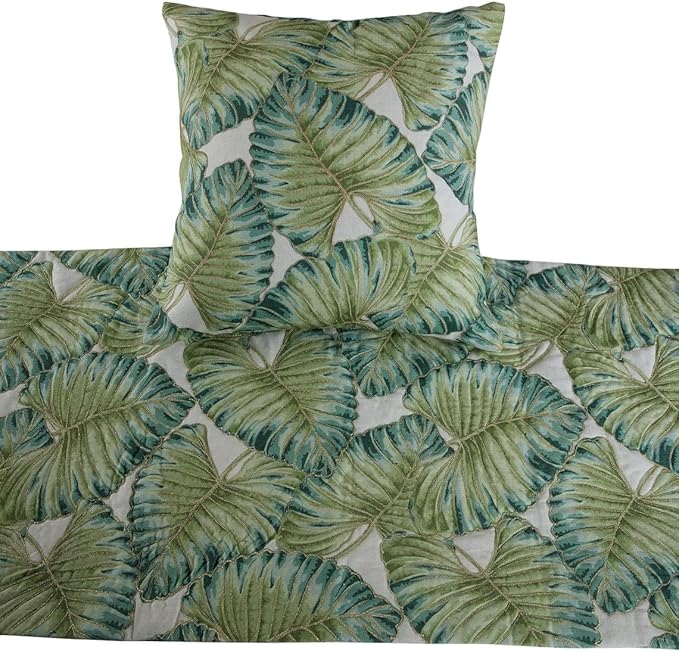 The HomeCentric Decorative Designer Handmade Bed Runner Without Pillow Cover, 86 x 18 Inch Designer CA King Size Bed Scarf in Printed Linen & Embroidery Bed Linen Foot Warmer Home - Tropical Feeling