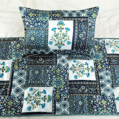 The HomeCentric King/Queen/Twin Blue Designer CA King 86"x18" Bed Runner Without Pillow Cover, Perrsian Pattern & Quilted Bed Scarf on Satin Fabric - Bahar