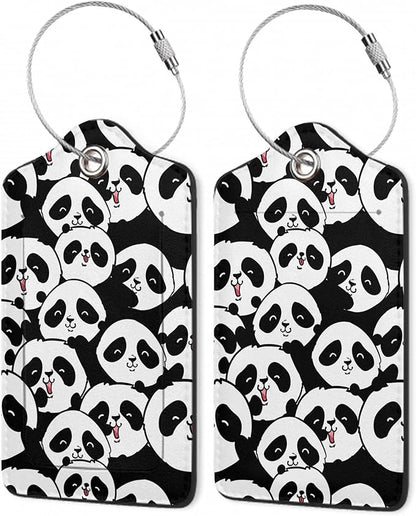 2Pcs Luggage Tag for Suitcase Panda Cartoon Cute Suitcase Tag with Privacy Flap & Name ID Label & Metal Loop,Travel Bag Luggage Tags for Women