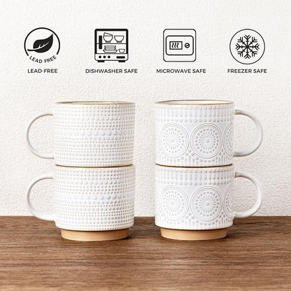 GBhome 12 oz Coffee Mugs Set of 4, Stackable Ceramic Coffee Cups Set | Modern