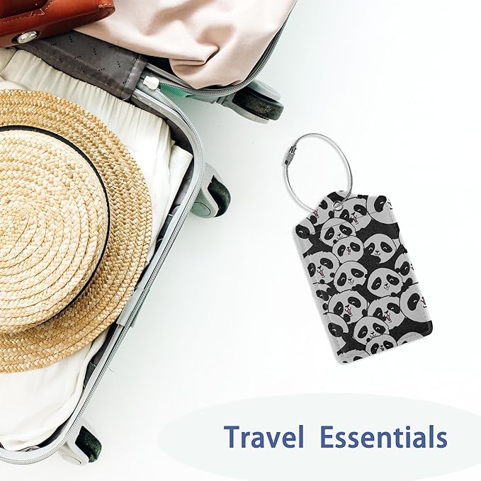 2Pcs Luggage Tag for Suitcase Panda Cartoon Cute Suitcase Tag with Privacy Flap & Name ID Label & Metal Loop,Travel Bag Luggage Tags for Women