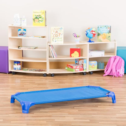 Sprogs Heavy-Duty Stackable 40"L Daycare Cots for Toddlers Ages 1 to 2, Stacking Preschool Classroom Toddler Cots for Sleeping, Resting, Naptime, Pack of 24, Blue