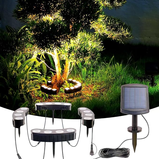 Solar Palm Tree Lights Outdoor, 2000MAH Ring LED Landscape Uplights