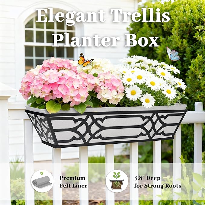 4 Pack 24 Inch Railing Boxes Planter