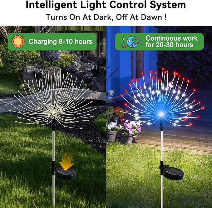 Solar Garden Lights Outdoor Waterproof, 2 Pack 120 LED Solar Firework Lights