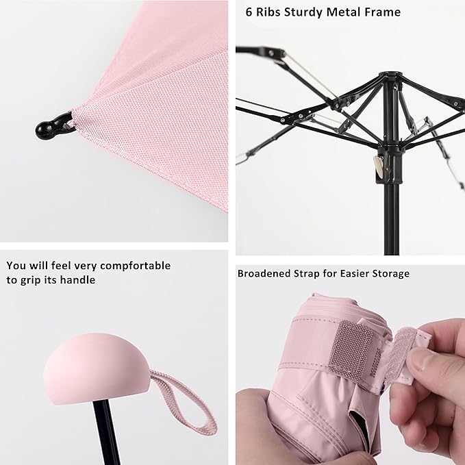 BAODINI Travel Mini Umbrella for Purse With Case Small Compact UV Sun Protection Sun Lightweight Tiny Pocket Umbrella for Women Girls and Men