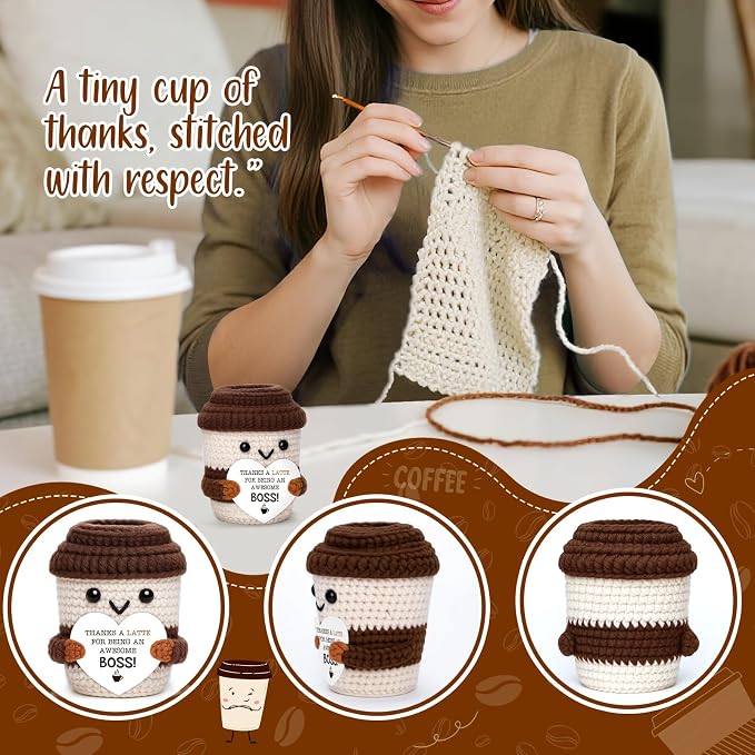Positive Crochet Coffee Cup Boss Lady Gift, Appreciation Gift