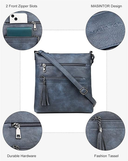 MASINTOR Crossbody Purses for Women, Multi Pocket Casual Crossbody Bag, Adjustable Strap Shoulder Bag with Tassel