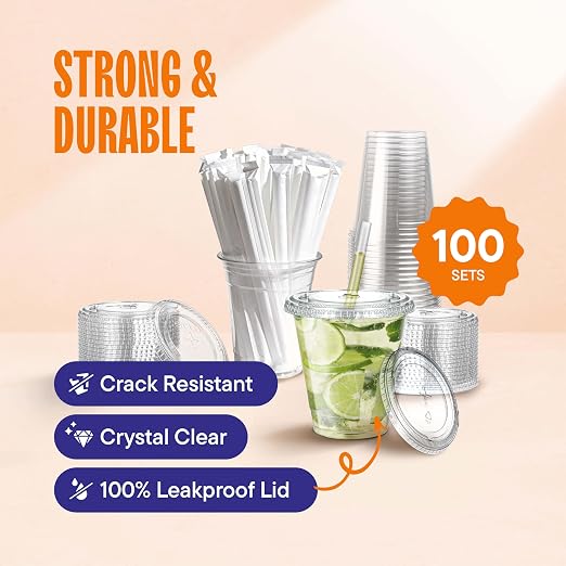 Stack Man Clear Plastic Cups - 12 oz - 100 Pack | Disposable Cups