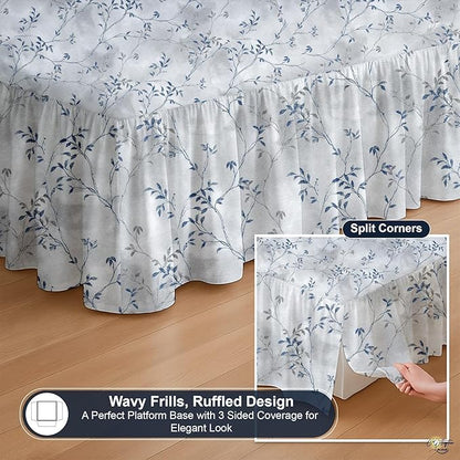 Cottington Lane Ruffled Bed Skirt Queen Size with Split Corner, Brushed Microfiber Hotel Quality Dust Ruffle, 12 Inch Drop Gathered Bedskirt, Soft, Stylish, Shrink & Fade Resistant, Neutral Nature