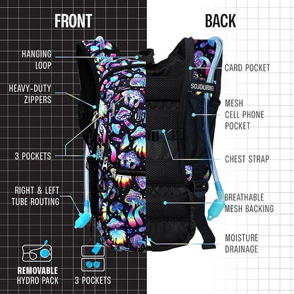 Sojourner Hydration Pack, Hydration Backpack - Water Backpack with 2l Hydration Bladder, Festival Essential - Rave Hydration Pack Hydropack Hydro for Hiking, Running, Biking, Festival Gear