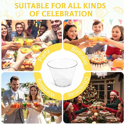 Glowserve 9 OZ Clear Disposable Plastic Cups Cocktail Cup 150 Pack | Fancy