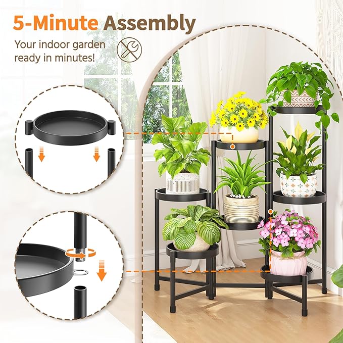 LASZOLA 7 Tiered Folding Tall Plant Stand Indoor