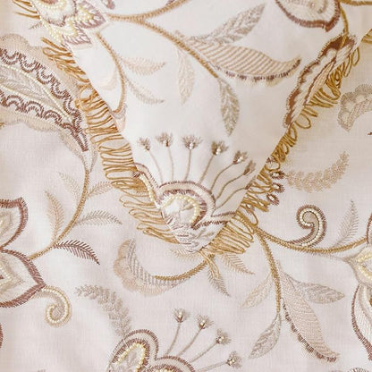 The HomeCentric King/Queen/Twin Beige Decorative Bed Runner CA King 86"x18" Bed Runner Without Pillow Cover, Floral, Pearl, Jute Lace, Embroidery Bed Scarf on Cotton Fabric - Floral Luster