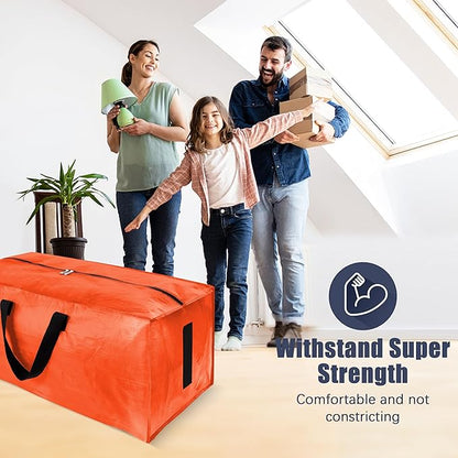4 Pack Large Strong Moving Bags with Zippers & Carrying Handles - Water-Resistant - Heavy Duty Storage Tote for Space Saving, Fold Flat, Alternative to Moving Box (Orange)