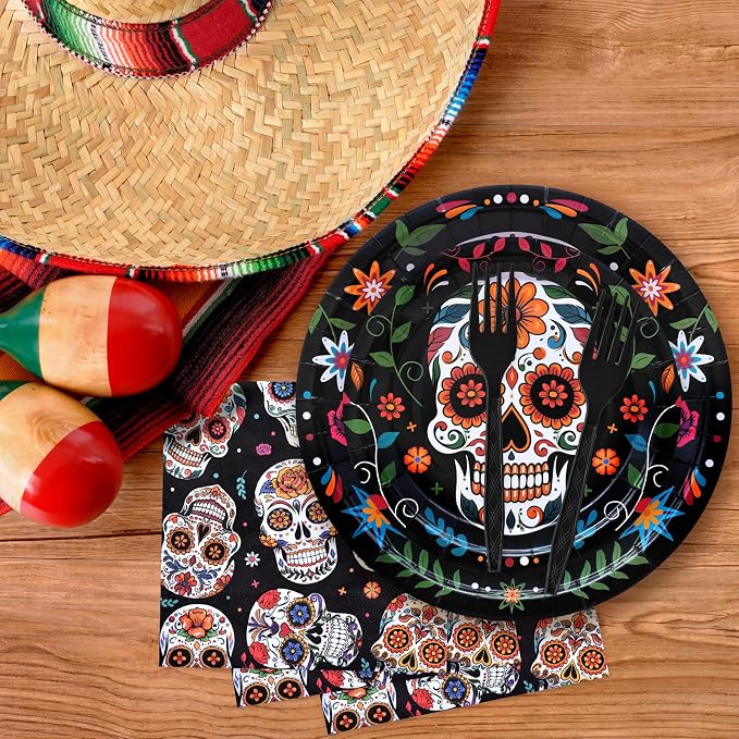 96 Pieces Day of the Dead Tableware Set
