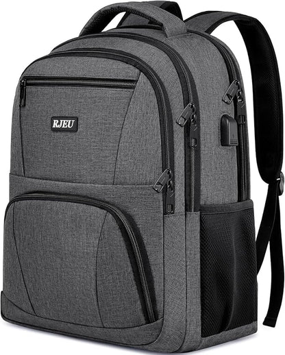 School Backpack for College Students & Teens - 15.6 Inch Laptop Backpack with USB Charging Port, Ergonomic Shoulder Straps, Water Resistant Travel Bookbag for Men, Women - Grey