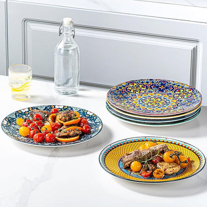 HENXFEN LEAD Boho Ceramic Dinner Plates Set of 6, 10.5 Inch | Assorted Patterns