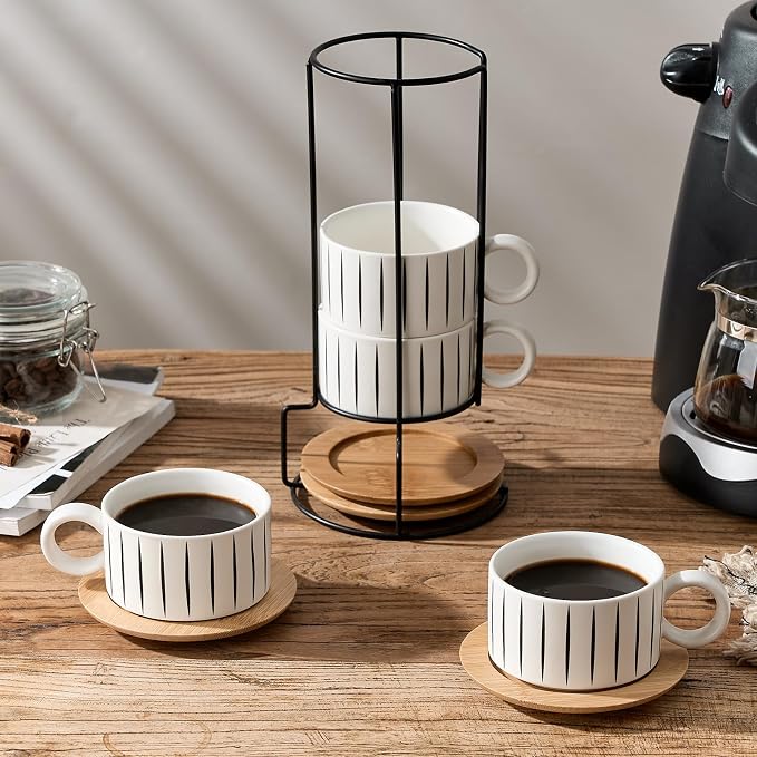 LUKA 6 Ounce Porcelain Stackable Espresso Cups