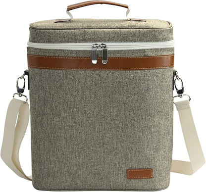 ZORMY 3 Bottle Insulated Wine Tote Cooler Bag, Portable Carrier with Corkscrew Opener and Shoulder Strap for Beach Travel Picnic, Unique Gift for Wine Lovers, Brushed Khaki