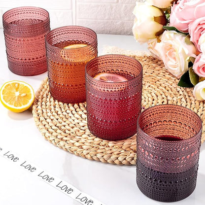 18PCS Hobnail Plastic Drinking Glasses 14 oz Burgundy Cups