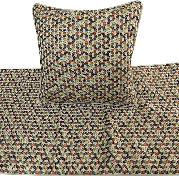 The HomeCentric King Queen Twin Beige & Multicolor Decorative Full 68"x18" Bed Runner with Pillow Cover, Floral Embroidery Bed Scarf on Jacquard Embroidered Fabric - Trixee