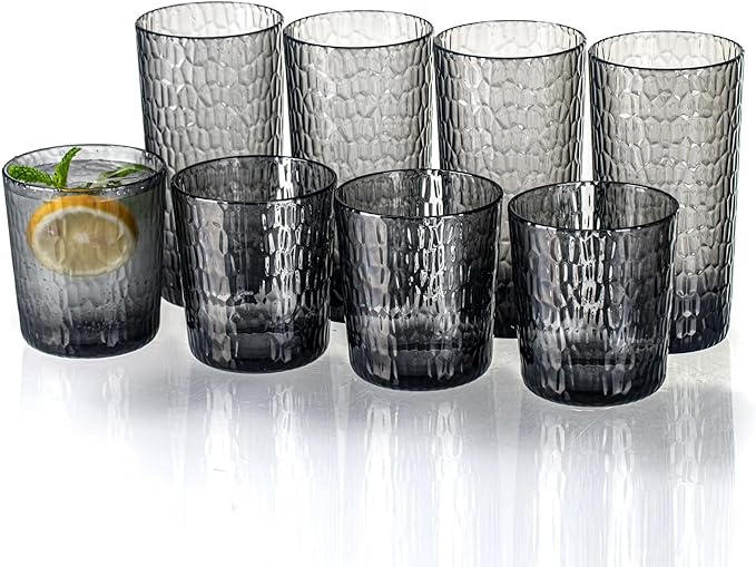 15oz and 22oz Grey Acrylic Glasses Drinkware, Honeycomb Stackable Shatter-Proof
