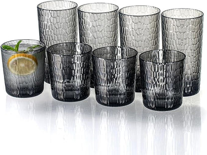 15oz and 22oz Grey Acrylic Glasses Drinkware, Honeycomb Stackable Shatter-Proof