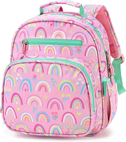 mibasies Toddler Backpack for Girls 2-4: Cute Kids Backpacks for Girls - Preschool Kindergarten Backpack - Rainbow Pink