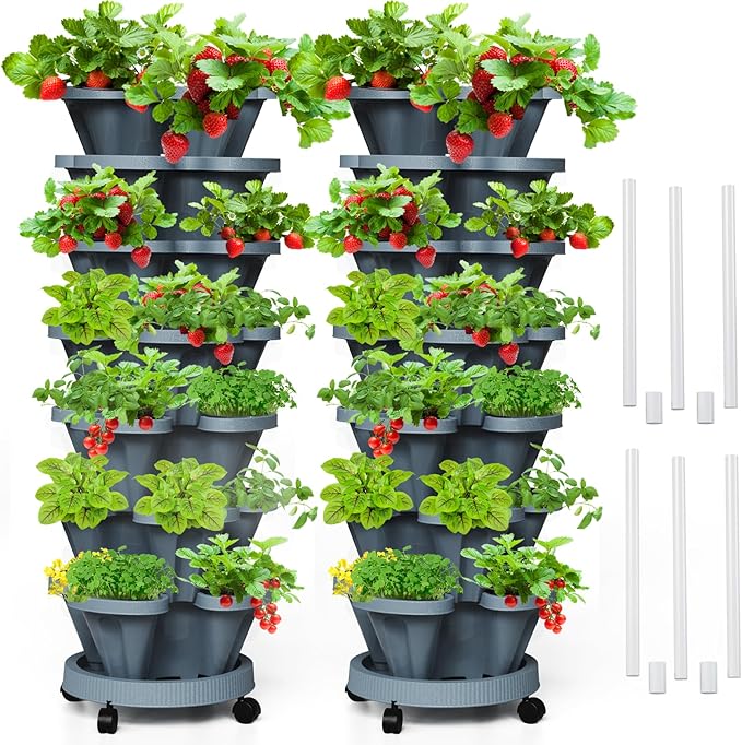 7 Tiered Strawberry Vertical Planters Tower Garden 2 Pack, Stacking Herb