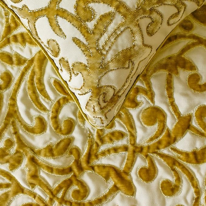 The HomeCentric King/Queen/Twin Beige Gold Decorative Bed Runner CA King 86"x18" Bed Runner with One Pillow Cover, Cut Velvet, Beaded Bed Scarf on Velvet Fabric - Serene Symphony