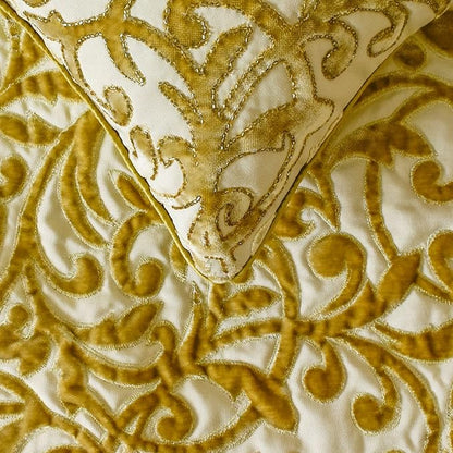 HomeCentric Beige Gold Decorative Bed Runner - Twin 53"x18" with One Pillow Cover, Cut Velvet, Beaded Bed Scarf on Velvet Fabric - Serene Symphony