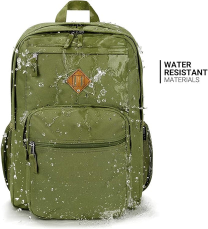 ZORFIN 26L Backpack for College, and Travel: Water Resistant Bookbag - Army Green