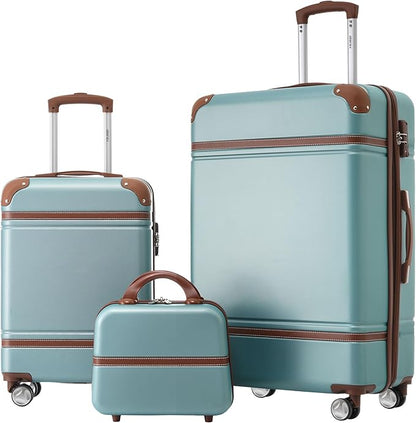 Merax Luggage Set 2 Piece Suitcase Set with Cosmetic Case Expandable Spinner Wheels Vintage Luggage Sets(Blue Green,20"+28")