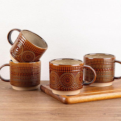 GBhome 16 oz Coffee Mugs Set of 4, Stackable Ceramic Coffee Cups Set | Modern