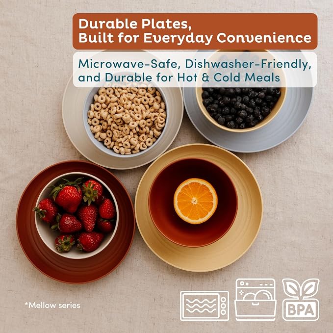 8-Pack Reusable Wheat Straw Plates Set