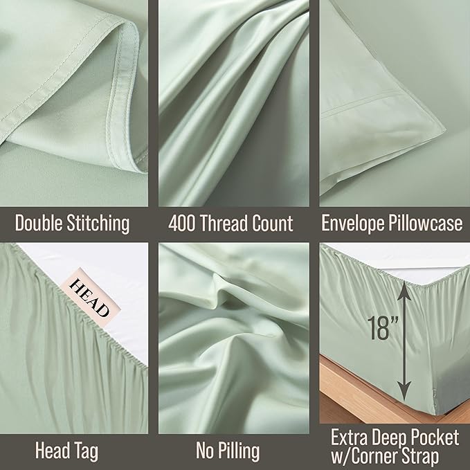 Bella Coterie 7 Piece Luxury Bamboo Viscose Split King Size Sheet Set | 2 Fitted Sheets for Adjustable Beds | 100% Organically Grown | Cooling for Hot Sleepers | 4 Pillowcases [Sea Glass]