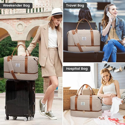 LOVEVOOK Travel Duffle Bag,Weekender Bags for Women with Shoe Compartment，Carry on Overnight Bag with Toiletry Bag,Gym Duffel Bag with Wet Pocket, Hospital Bags for Labor and Delivery