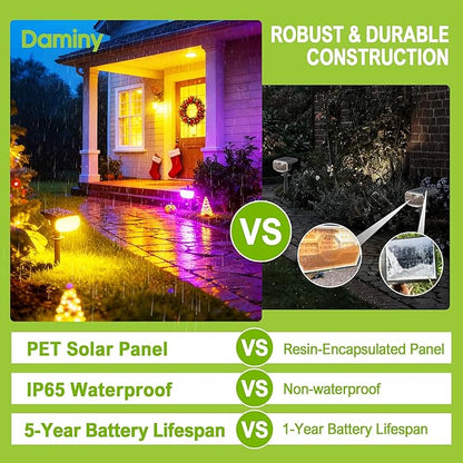 DAMINY Color Changing Solar Spot Lights 9 Lighting Modes, Outdoor Waterproof