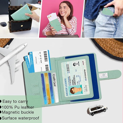 Melsbrinna Rfid Passport Holder for Travel women/Men, Cute Passport Wallet Rfid Blocking Card Slots, Rfid Passport Cover/CaseTravel Wallet, Passport Book Holder (1, Green4)