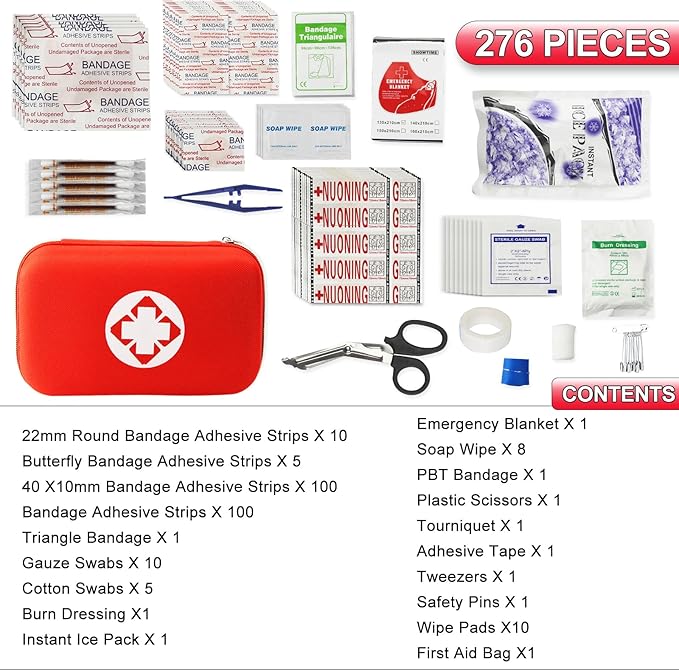 276PCS First Aid Kit Home Car Camping Hiking Emergency Supplies Small Compact Lovely Bag for School Outdoor, Basic Outdoor Essentials Survival Kit for Travel AMORNING
