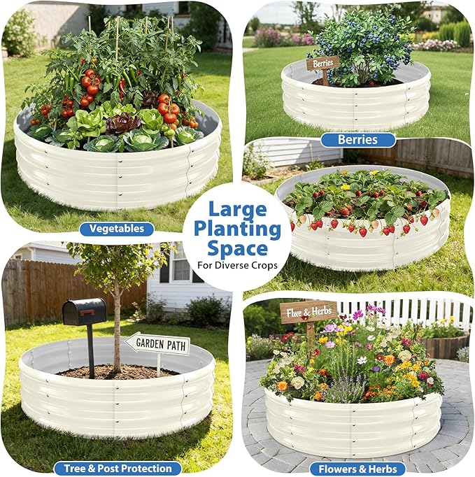 Round Galvanized Raised Garden Bed, Flowers & Herbs, Heavy Duty Rust-Resistant