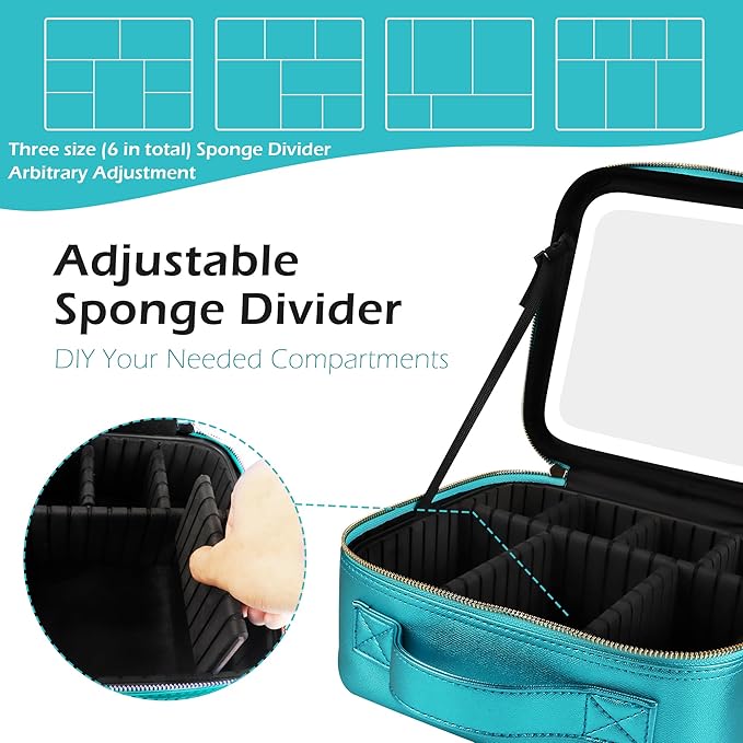 MOMIRA Travel Makeup Bag Cosmetic Bag Makeup Organizer Bag with Lighted Mirror, Adjustable Brightness in 3 Color Scenarios, Waterproof Makeup Train Case, Gift for Women - Brilliant Blue