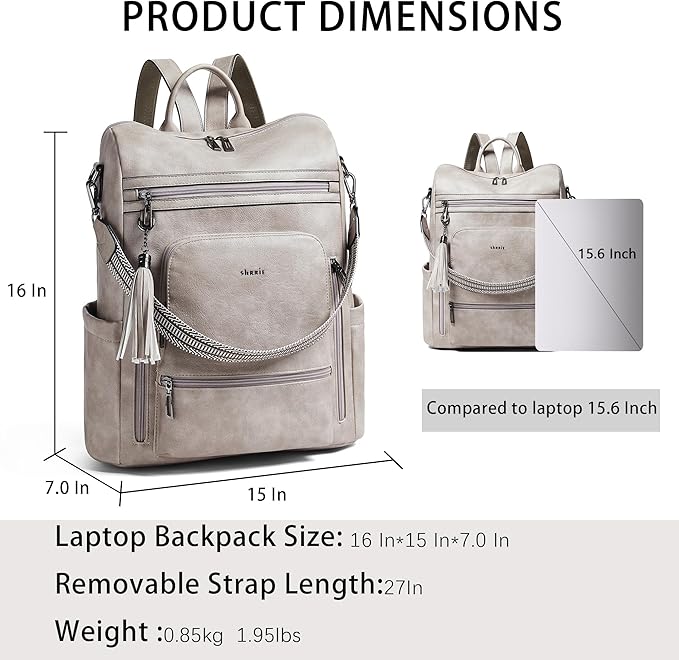 Shrrie Vegan Leather Laptop Backpack for Women 15.6 inch Work Backpack Fashion Travel Backpack Purse for Business College