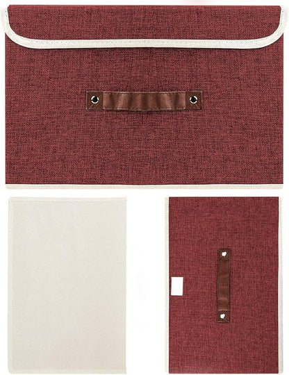 TYEERS Collapsible Storage Boxes, Washable Fabric Storage Bins with Lids, 14.9x9.8x9.8 inches, 2 Pack, Red Wine