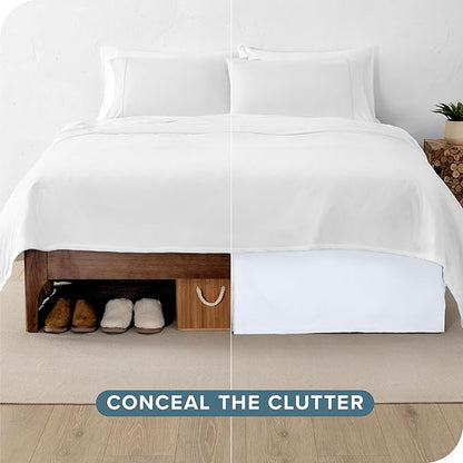 Bare Home Queen Bed Skirt - 15-Inch Tailored Drop Easy Fit - Bed Skirt for Beds - Center & Corner Pleats (Queen, White)