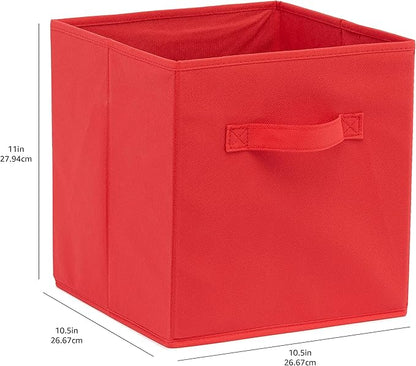 Amazon Basics Cube Organizer Storage Bins Handles, Collapsible Fabric, 10.5"x10.5"x11", Red (Pack of 30)